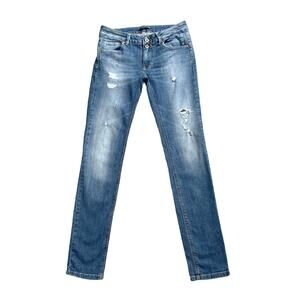 PULL & BEAR Womens Size EUR 38 (US 6) Ripped Low Rise Blue Jeans 31" Inseam
